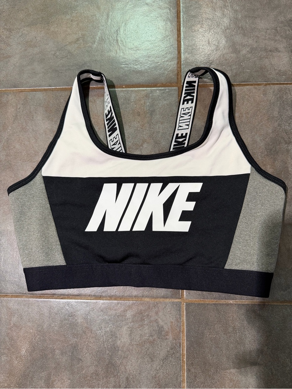 Nike Black, White & Gray Colorblock Logo Sports Bra